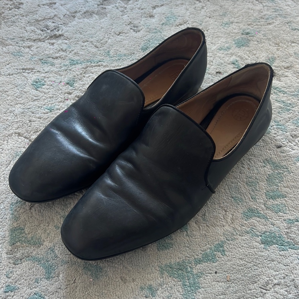 The Row Black Leather Loafers with Tan Interior